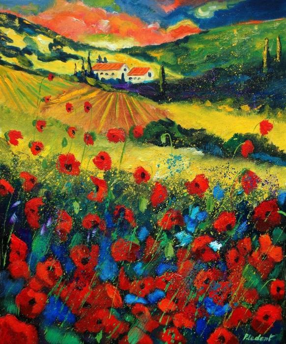 Unknown Artist Poppies In Tuscany
